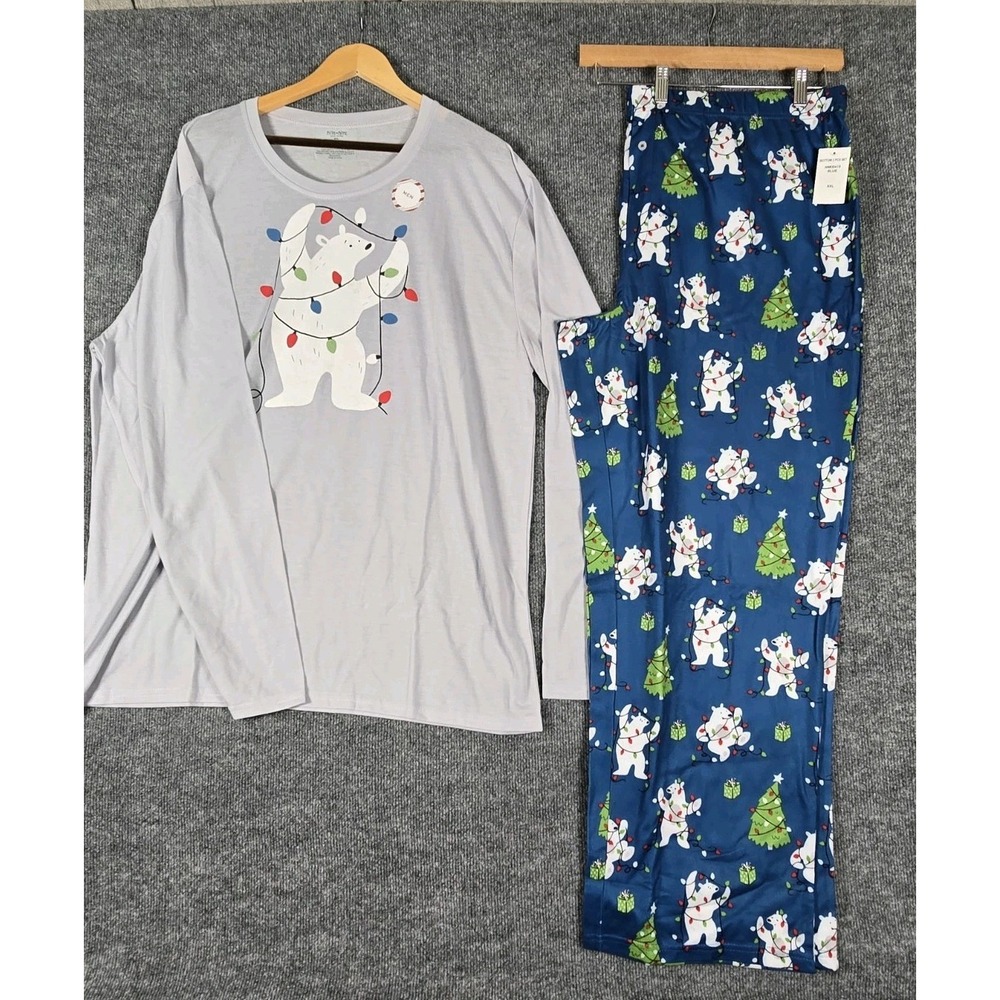New NITE NITE MUNKI MUNKI‎ Mens Polar Bear Christmas PAJAMAS Set. Size XXL